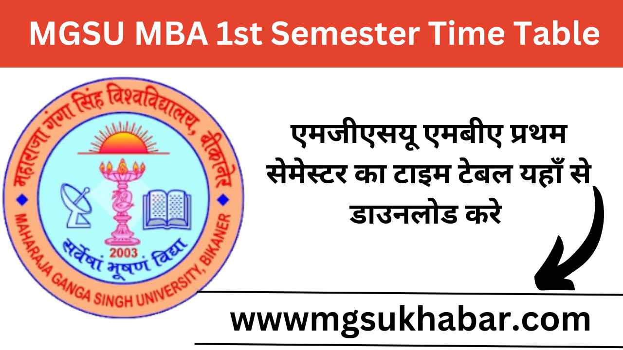 MGSU MBA 1st Semester Time Table 2025 Download LINK