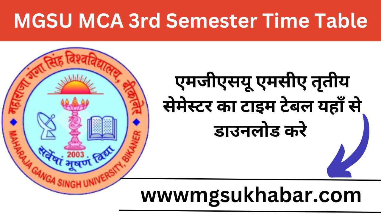 MGSU MCA 3rd Semester Time Table 2025