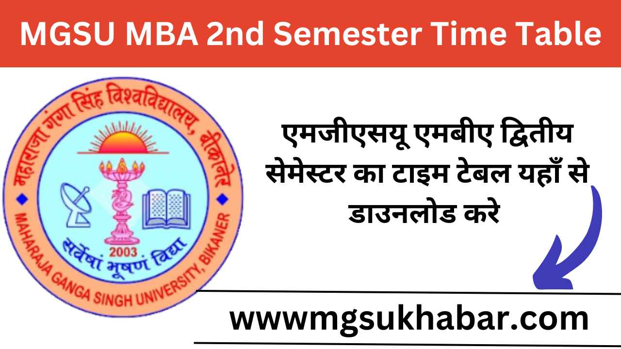 MGSU MBA 2nd Semester Time Table 2025-Subject Wise Time Table PDF