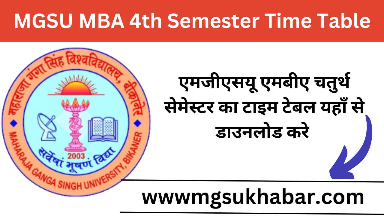 MGSU MBA 4th Semester Time Table 2025-Subject Wise Time Table PDF
